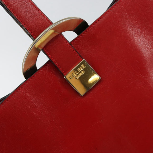 CELINE Circle Shoulder Bag Leather Red Gold Auth ar13783