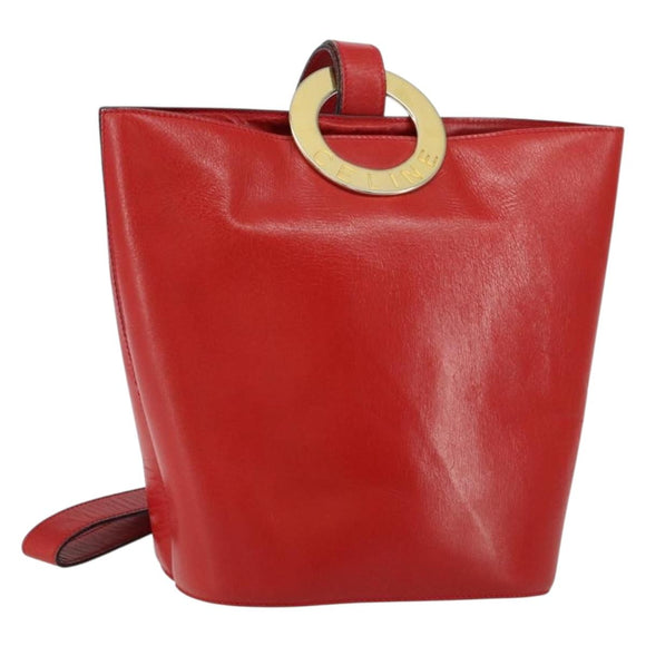 CELINE Circle Shoulder Bag Leather Red Gold Auth ar13783