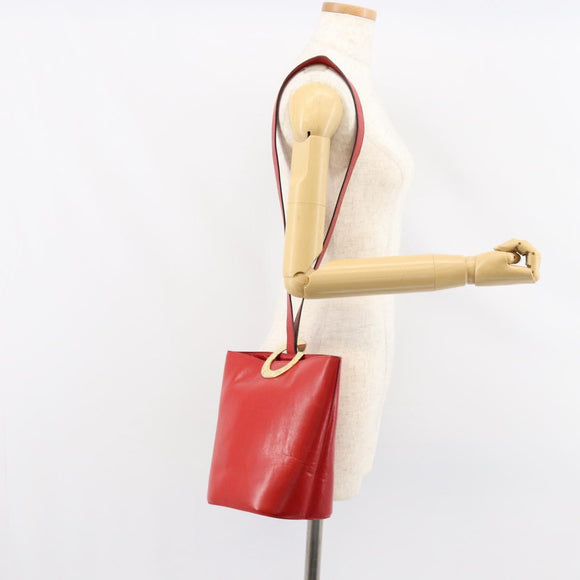 CELINE Circle Shoulder Bag Leather Red Gold Auth ar13783