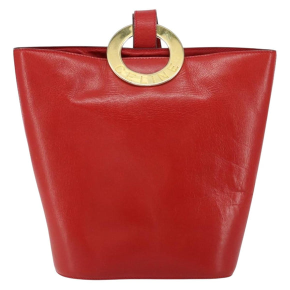 CELINE Circle Shoulder Bag Leather Red Gold Auth ar13783