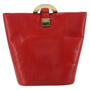 CELINE Circle Shoulder Bag Leather Red Gold Auth ar13783-2