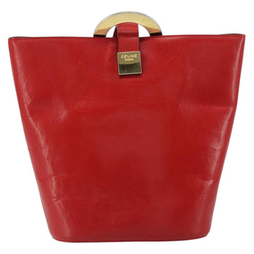 CELINE Circle Shoulder Bag Leather Red Gold Auth ar13783 - 0