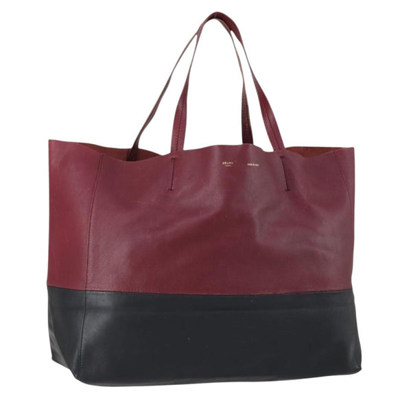 CELINE Horizontalkava Tote Bag Leather Bordeaux Gold Auth ar13790