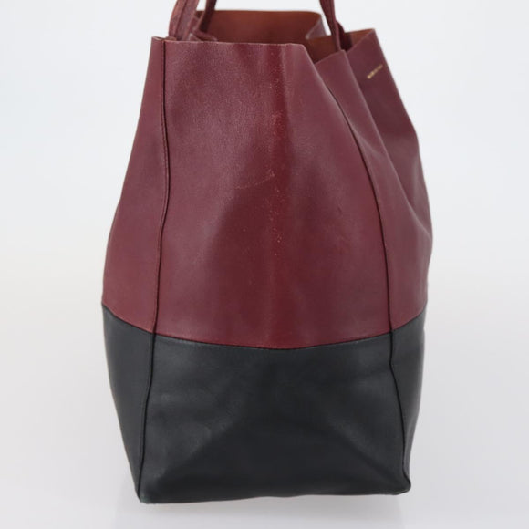 CELINE Horizontalkava Tote Bag Leather Bordeaux Gold Auth ar13790