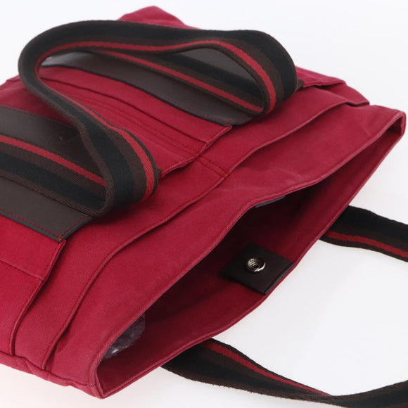 HERMES Trocha Horizontal Zonal MM Tote Bag Canvas Red Silver Auth ar13791
