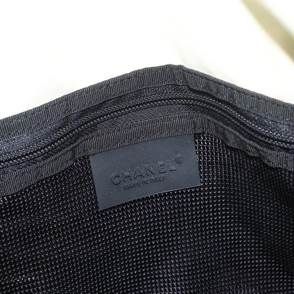 CHANEL Sports Line COCO Mark Shoulder Bag Nylon Ivory Black CC Auth ar13792