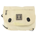 CHANEL Sports Line COCO Mark Shoulder Bag Nylon Ivory Black CC Auth ar13792-13