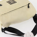 CHANEL Sports Line COCO Mark Shoulder Bag Nylon Ivory Black CC Auth ar13792-6