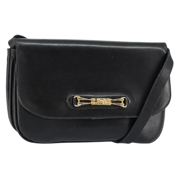 CELINE Horse Carriage Shoulder Bag Leather Black Gold Auth ar13797
