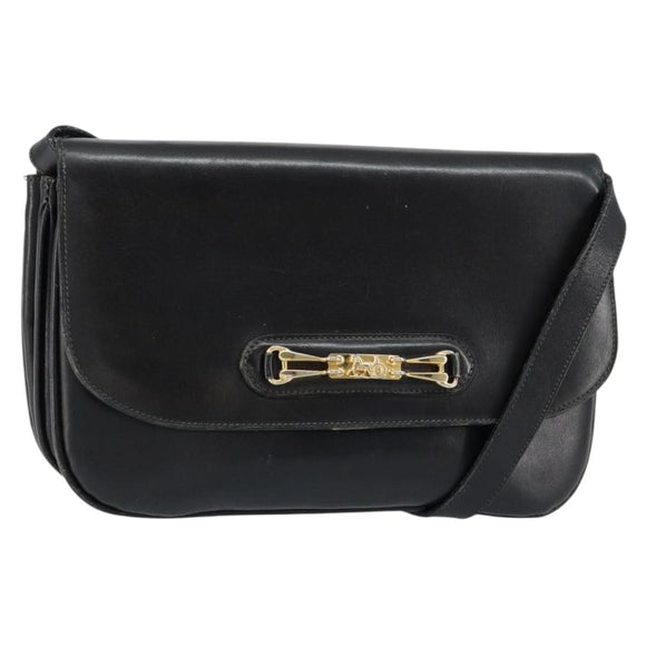 CELINE Horse Carriage Shoulder Bag Leather Black Gold Auth ar13797