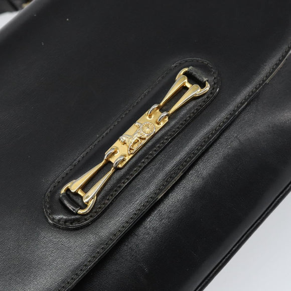 CELINE Horse Carriage Shoulder Bag Leather Black Gold Auth ar13797