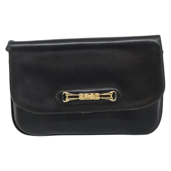 CELINE Horse Carriage Shoulder Bag Leather Black Gold Auth ar13797