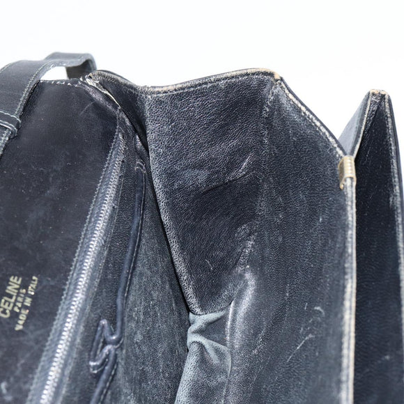 CELINE Horse Carriage Shoulder Bag Leather Black Gold Auth ar13797