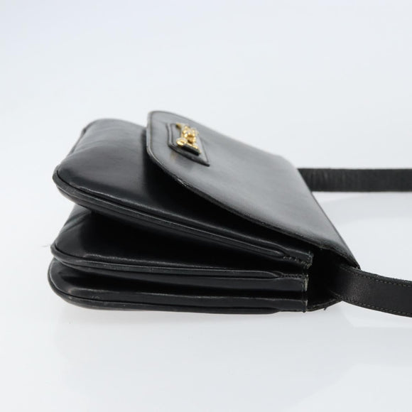 CELINE Horse Carriage Shoulder Bag Leather Black Gold Auth ar13797