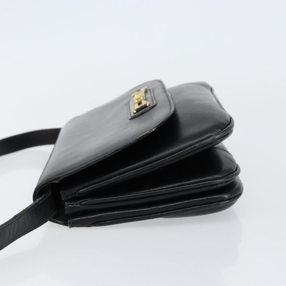 CELINE Horse Carriage Shoulder Bag Leather Black Gold Auth ar13797