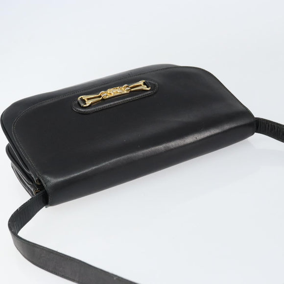 CELINE Horse Carriage Shoulder Bag Leather Black Gold Auth ar13797
