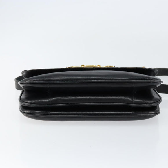 CELINE Horse Carriage Shoulder Bag Leather Black Gold Auth ar13797