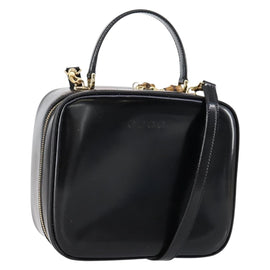 GUCCI Hand Bag Enamel 2way Black Gold 000 2040 0323 Auth ar13798