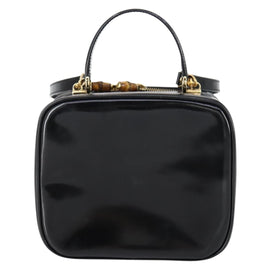 GUCCI Hand Bag Enamel 2way Black Gold 000 2040 0323 Auth ar13798 - 0