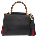 GUCCI Bamboo Sherry Line Nim Fair Bag Leather 2way Black 459076 Auth ar13801-1