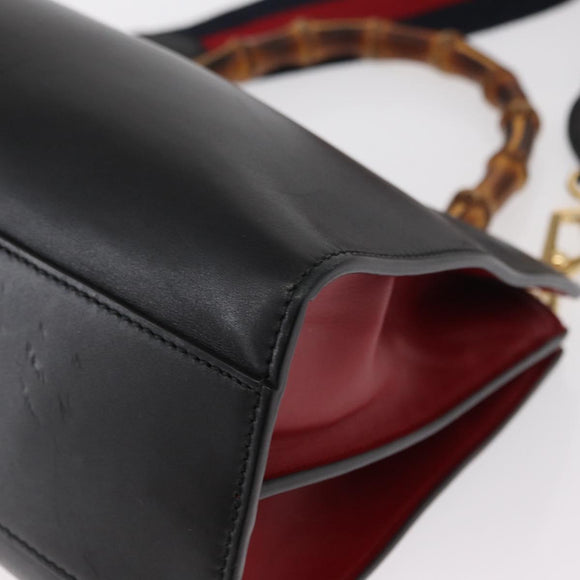GUCCI Bamboo Sherry Line Nim Fair Bag Leather 2way Black 459076 Auth ar13801