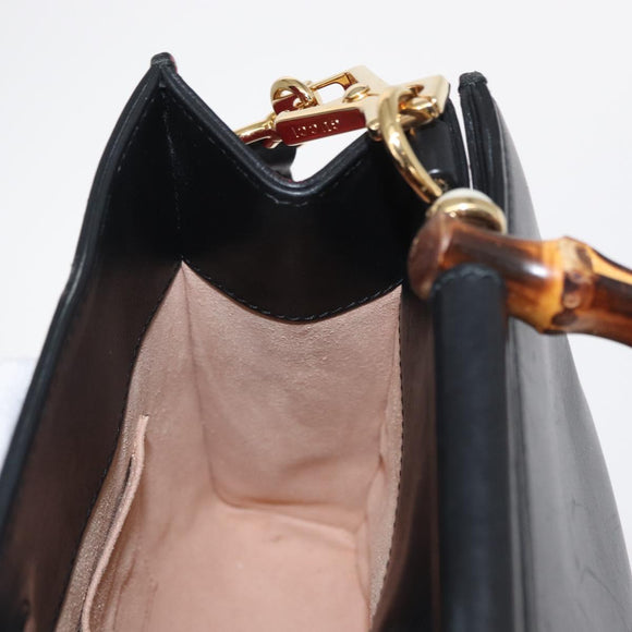 GUCCI Bamboo Sherry Line Nim Fair Bag Leather 2way Black 459076 Auth ar13801