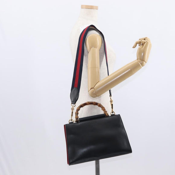 GUCCI Bamboo Sherry Line Nim Fair Bag Leather 2way Black 459076 Auth ar13801