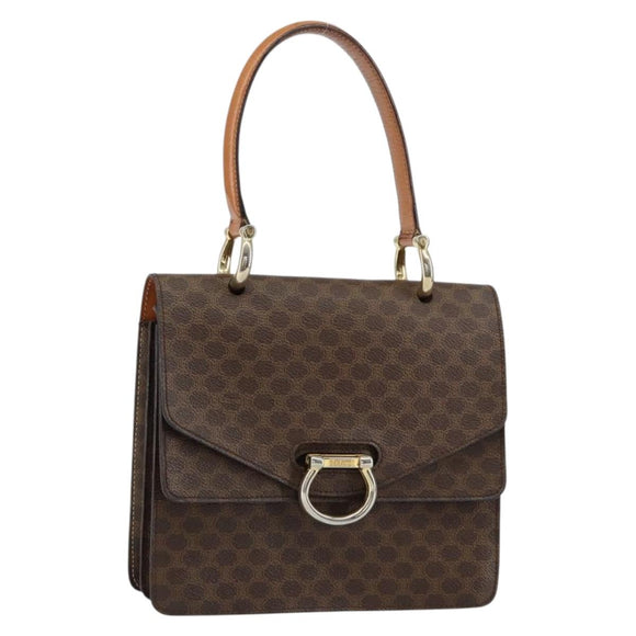 CELINE Macadam Canvas Hand Bag PVC Leather Brown Gold Auth ar13810