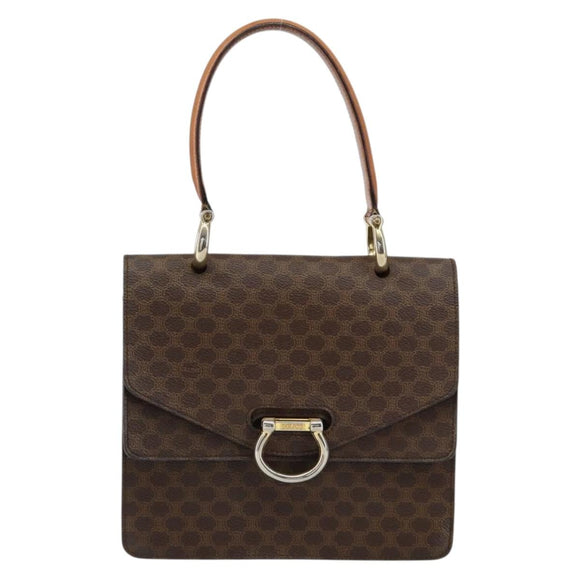 CELINE Macadam Canvas Hand Bag PVC Leather Brown Gold Auth ar13810