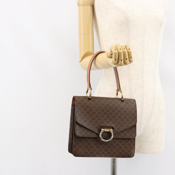 CELINE Macadam Canvas Hand Bag PVC Leather Brown Gold Auth ar13810