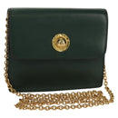 CELINE Chain Shoulder Bag Leather Green Gold Auth ar13811V-1