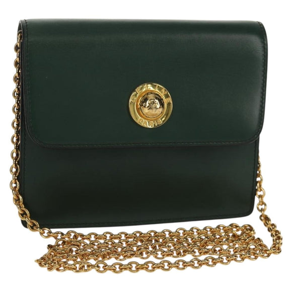 CELINE Chain Shoulder Bag Leather Green Gold Auth ar13811V