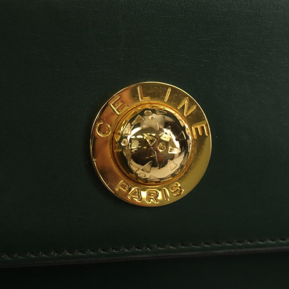 CELINE Chain Shoulder Bag Leather Green Gold Auth ar13811V