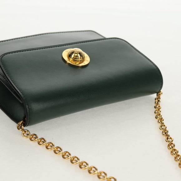 CELINE Chain Shoulder Bag Leather Green Gold Auth ar13811V