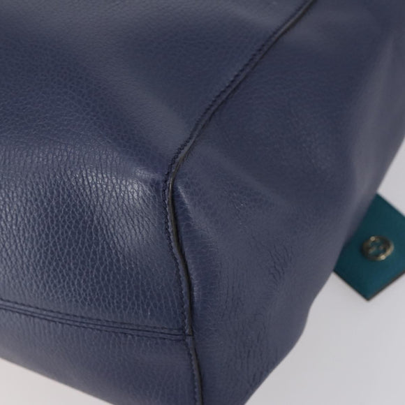 GUCCI Tote Bag Leather Blue Gold 354397 Auth ar13812