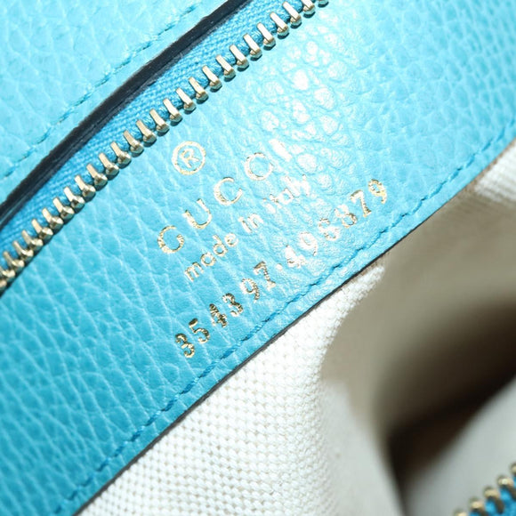 GUCCI Tote Bag Leather Blue Gold 354397 Auth ar13812