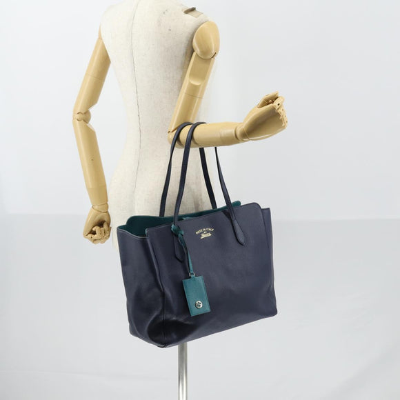 GUCCI Tote Bag Leather Blue Gold 354397 Auth ar13812
