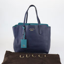 GUCCI Tote Bag Leather Blue Gold 354397 Auth ar13812-12