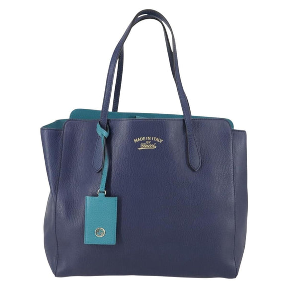 GUCCI Tote Bag Leather Blue Gold 354397 Auth ar13812