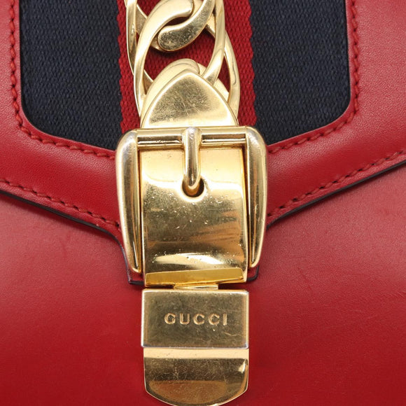 GUCCI Sylvie Sherry Line Chain Shoulder Bag Leather Red Gold 431666 Auth ar13813