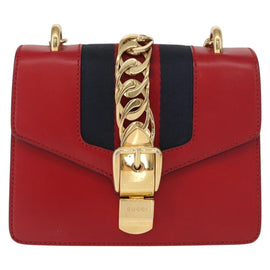 GUCCI Sylvie Sherry Line Chain Shoulder Bag Leather Red Gold 431666 Auth ar13813 - 0
