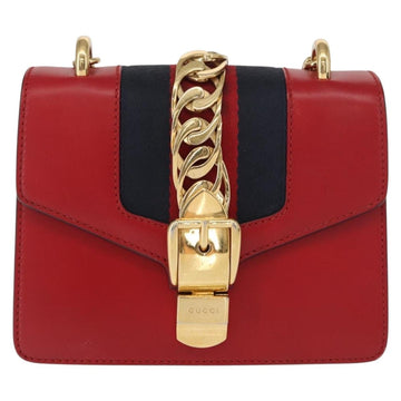 GUCCI Sylvie Sherry Line Chain Shoulder Bag Leather Red Gold 431666 Auth ar13813 - 0