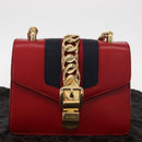 GUCCI Sylvie Sherry Line Chain Shoulder Bag Leather Red Gold 431666 Auth ar13813-24