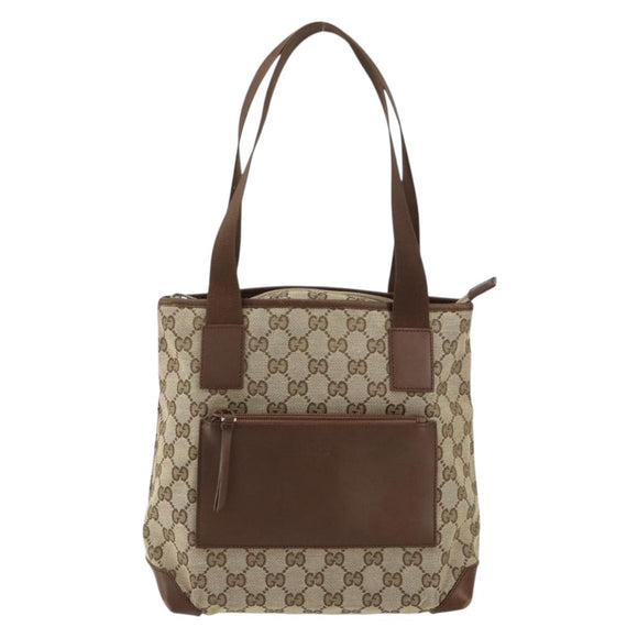 GUCCI GG Canvas Tote Bag Beige Silver 019 0402 Auth ar13814