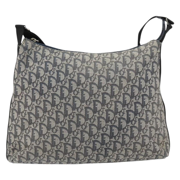 Christian Dior Trotter Canvas Schultertasche Marine Silber Auth ar13815