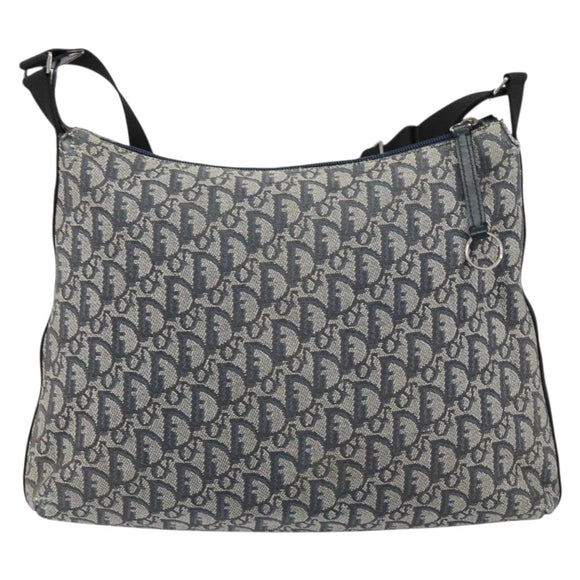 Christian Dior Trotter Canvas Schultertasche Marine Silber Auth ar13815