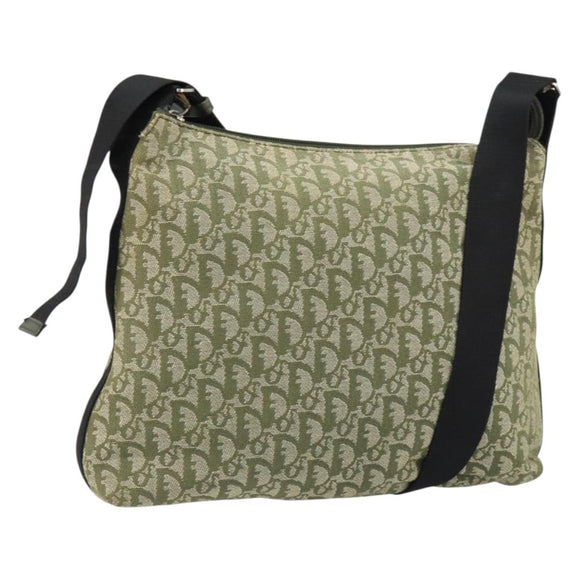 Christian Dior Trotter Canvas Schoudertas Groen Zilver Auth ar13816