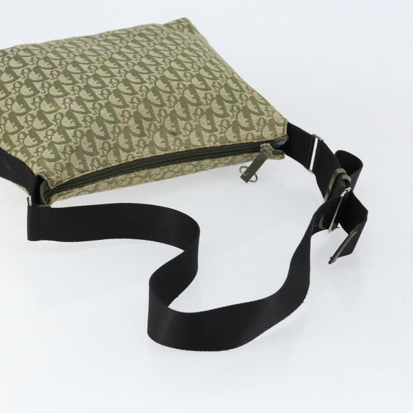 Christian Dior Trotter Canvas Schoudertas Groen Zilver Auth ar13816