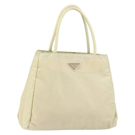 PRADA Tote Bag Nylon Ivory Silver Auth ar13818