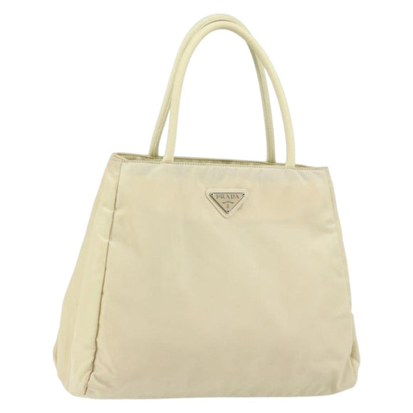 PRADA Tote Bag Nylon Ivory Silver Auth ar13818